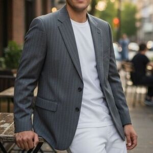 POLO RALPH LAUREN 100% WOOL GREY PINSTRIPE JACKET